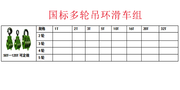 国标多轮吊环滑车组